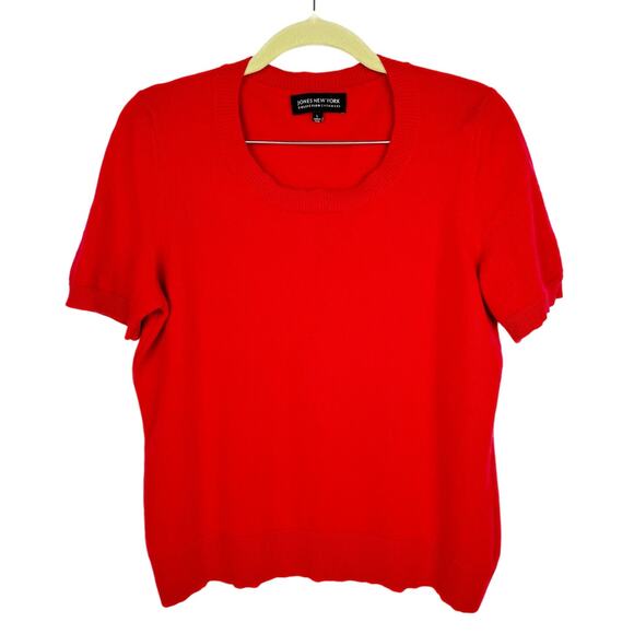 Jones New York Red Short Sleeve 100% Cashmere Knit Lightweight Sweater Large - Picture 1 of 10